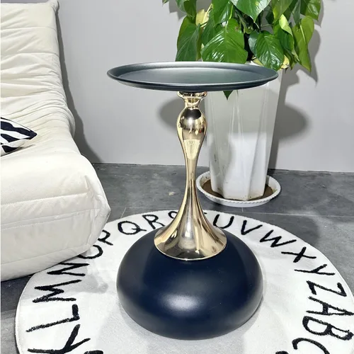 Miniatura 12 de Mesita de noche pequeña, mesa auxiliar redonda de pedestal, mesa auxiliar Art Deco, mesa auxiliar moderna, mesa auxiliar para sala de estar, Dorado