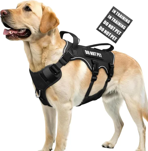 Miniatura 27 de WINSEE - Arnés para perro a prueba de fugas, arnés Molle de servicio y trabajo con doble asa, chaleco táctico para mascotas con 4 parches