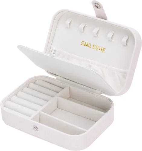 Smileshe Joyero, estuche de viaje portátil de piel sintética, organizador de 2 capas, caja de almacenamiento para anillos, aretes, collares, pulseras