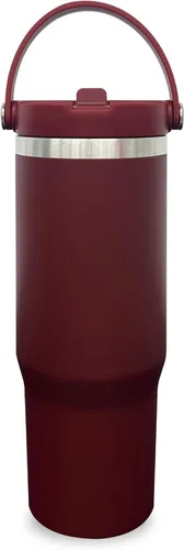 Miniatura 25 de Vaso de 30 onzas con asa superior, vaso aislado al vacío de doble pared con popote abatible, taza de café de viaje de 30 onzas con recubrimiento