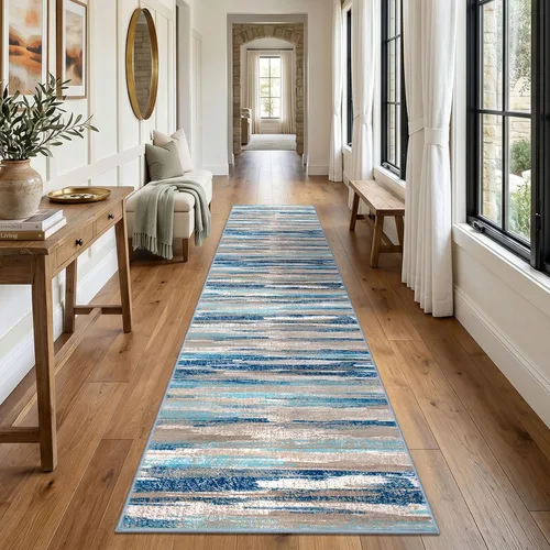 Miniatura 79 de Alfombra de pasillo moderna Lansny 2 x 6 pulgadas, alfombra de cocina lavable verde mostaza multicolor, alfombra antideslizante suave para pasillo
