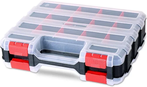 Miniatura 8 de Organizador de piezas pequeñas Caja de almacenamiento para herramientas, caja de herramientas con 34 compartimentos, caja organizadora de doble