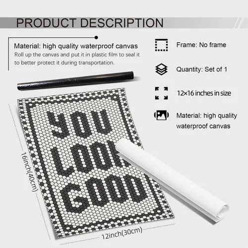 Miniatura 2 de OMANI Arte de pared con citas en blanco y negro, minimalista de moda, con texto en inglés "You Look Good", impresiones en lienzo con azulejos Citas