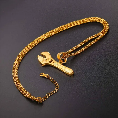 Miniatura 9 de U7 Punk Necklaces Stainless Steel 18K Gold Plated Large Hip Hop DaggerKnifeSwordSteampunk GearLarge Razor Blade Pendant Necklace for Men Women