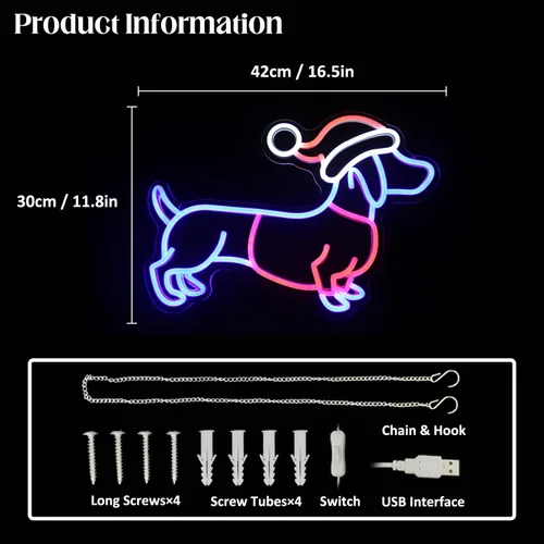Miniatura 4 de Letrero de neón de perro salchicha con sombrero de Navidad, letrero LED de neón de perro salchicha, luces de neón de perro salchicha