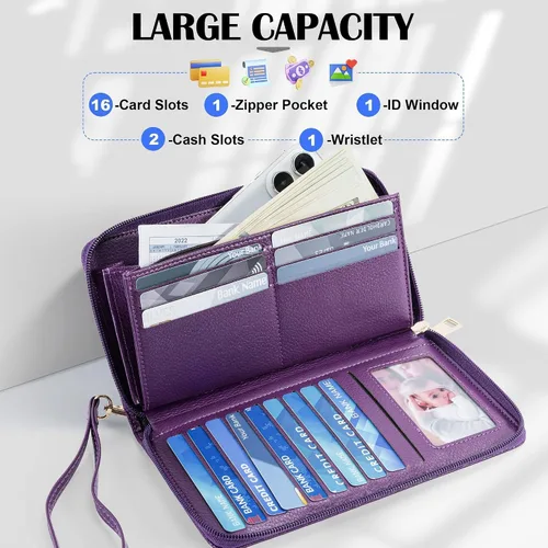 Miniatura 57 de Chelmon - Monedero para mujer de cuero genuino con bloqueo de señal RFID, para tarjetas de crédito