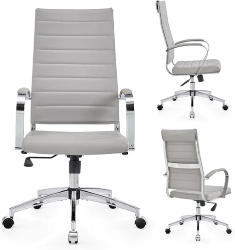 Miniatura 9 de Silla de oficina ergonómica, silla de escritorio giratoria ajustable con reposabrazos en cuero vegano, silla de respaldo alto para soporte lumbar