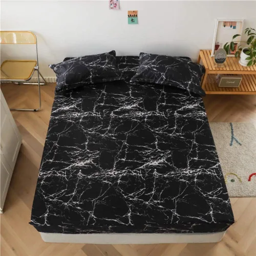 Miniatura 7 de Feelyou Juego de sábanas bajeras con estampado de mármol, tamaño Queen, elegante, de lujo, color negro, para niños, adolescentes, adultos