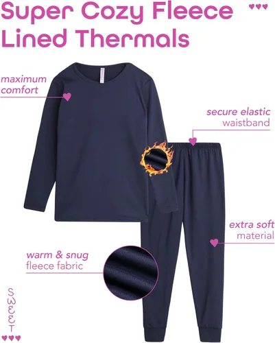 Miniatura 2 de Sweet Hearts Conjunto de ropa interior térmica 2 piezas con forro polar y pantalones largos Juego de capa base de rendimiento para niñas (2T-16)