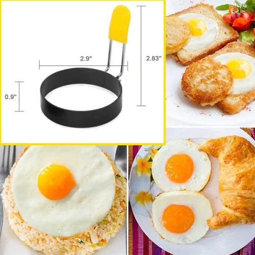 Miniatura 4 de Paquete de 2 anillos de huevo, herramienta de molde redondo para el hogar, anillos redondos de cocina de huevos de 3 pulgadas para freír, moldear