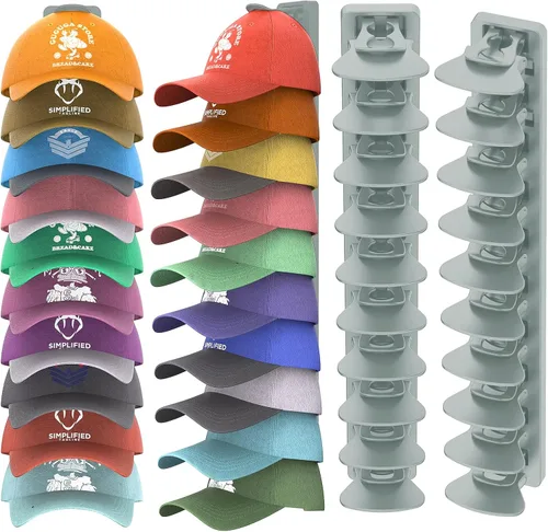 Miniatura 10 de Organizador de Sombreros para Gorras de Béisbol que Sostiene Hasta 40 Sombreros, Paquete de 2 Percheros de Sombreros para Pared, Soporte