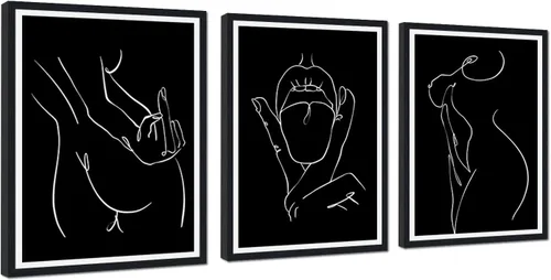 Miniatura 112 de Novatique 3 piezas de arte de pared sexy en blanco y negro para parejas desnudas, decoración de pared abstracta de amor para mujeres y hombres, arte