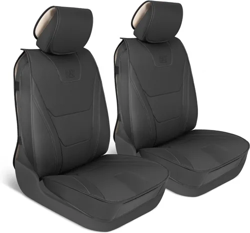 Miniatura 10 de Cat FlexHybrid - Fundas de asiento de automóvil, de piel sintética negra de alta calidad + fundas de asiento de malla para autos, camiones, SUV