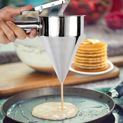 Miniatura 2 de EgieMr - Embudos dispensadores de masa de panqueques de acero inoxidable con soporte, ideal para cupcakes, Takoyaki o cualquier producto horneado
