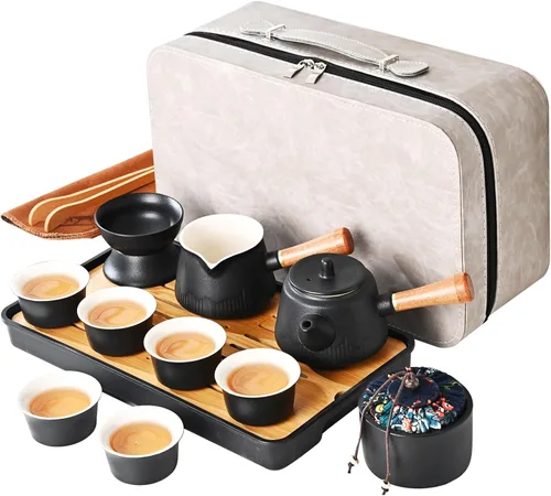 Miniatura 11 de Juego de té chino, juego de té de kung fu, juego de té chino de gongfu con 6 tazas de té, tetera con mango lateral (CebaG 6 tazas)