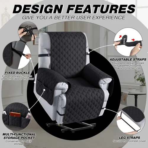 Miniatura 3 de TAOCOCO Fundas reclinables 100% impermeables, con correas para las piernas, funda de sofá reclinable reversible para silla reclinable, protector