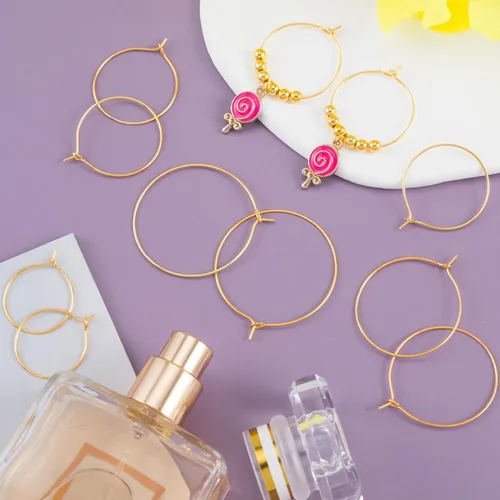 Miniatura 3 de OIIKI 120 piezas de aros para hacer aretes, 4 tamaños de aros para joyería con baño de oro, aros abiertos, anillos de metal para aretes, cuentas 120