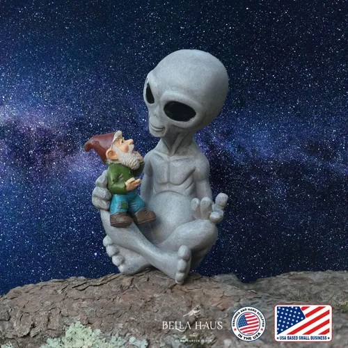 Miniatura 4 de Andre' & Fritz Friendship Stories - Estatua de jardín de extraterrestres y gnomos, poliresina de 6.5 pulgadas de alto x 4 pulgadas de ancho x 3.5