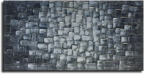 Miniatura 14 de MyArton Arte de pared de lienzo texturizado, cuadrados abstractos, pintado a mano, pintura al óleo moderna de color azul oscuro, imagen