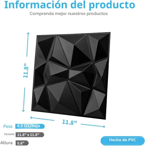 Miniatura 4 de Art3d Paneles decorativos de pared 3D con diseño de diamante, 12 x 12 pulgadas, negro mate para decoración del hogar y la oficina (paquete de 33)