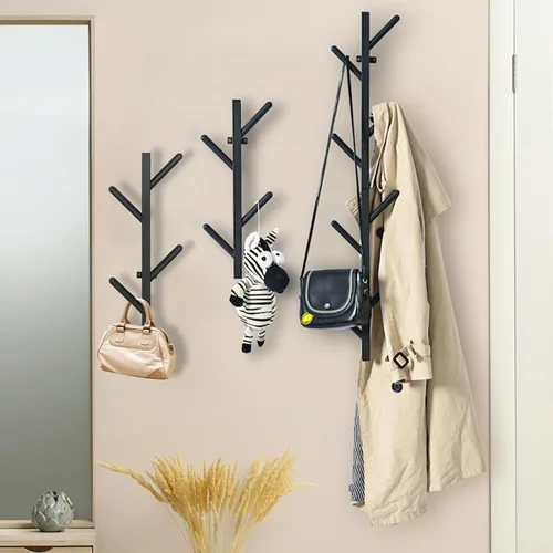 Miniatura 2 de Juego de 2 percheros negros para pared, perchero flotante de diseño moderno, perchero para ropa, bufandas, bolsos, gorras, ganchos verticales