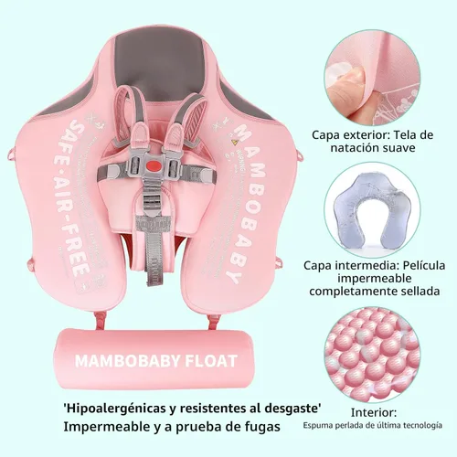 Miniatura 2 de Mambobaby Flotador con Toldo y Cola Nuevo Mejorado Flotador de Piscina No Inflable para Bebé Flotador de Natación Mambo Entrenador de Natación Tela