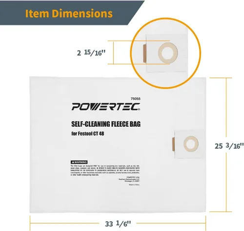 Miniatura 3 de POWERTEC 497539 Bolsas de filtro para extractor de polvo Festool CT48, bolsas de vacío para Festool CT48, paquete de 10 (75055-P2)