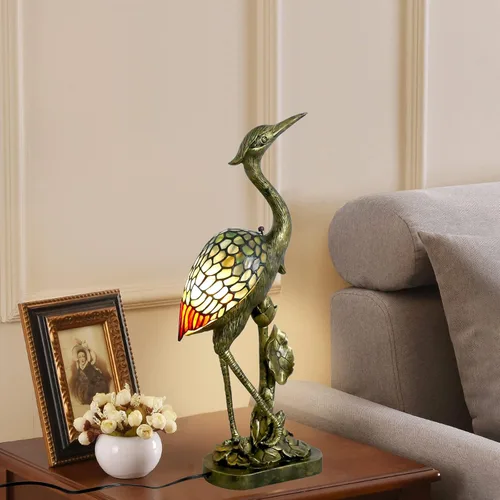 Miniatura 7 de Tiffany - Lámpara de mesa estilo pájaro con vitrales azules de 23.6 pulgadas de alto, lámpara de mesa Tiffany vintage para dormitorio, sala