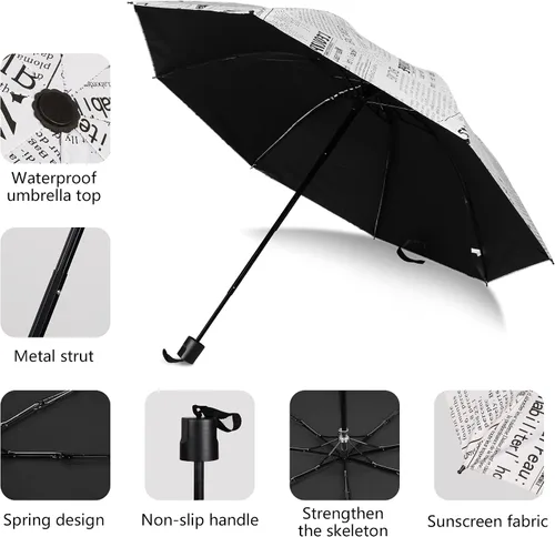 Miniatura 4 de YUEHUA Sombrilla pequeña compacta para lluvia resistente al viento paraguas negro portátil para lluvia paraguas plegable para automóvil paraguas