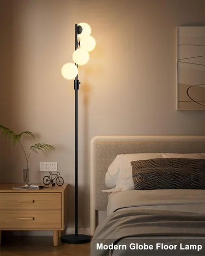 Miniatura 8 de Lightdot Lámpara de pie de globo regulable de 64 pulgadas, lámparas de pie negras con 4 bombillas de 3000 K incluidas, lámpara de pie moderna de 4