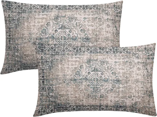 Miniatura 16 de Fundas de almohada boho naranja azul 20x20 pulgadas, juego de 2 fundas de almohada estilo bohemio alfombra vintage étnica para sofá, fundas