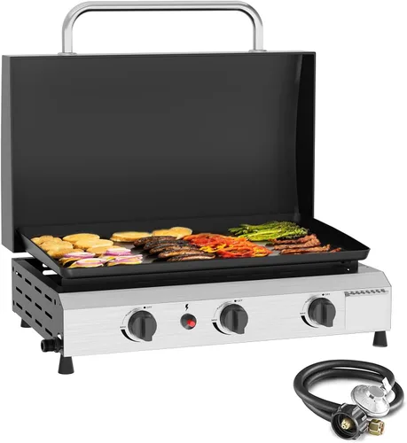 Miniatura 12 de SKOK Parrilla de gas de 3 quemadores con campana, parrilla de propano para exteriores de 25.6 pulgadas, parrilla de gas portátil con parte superior