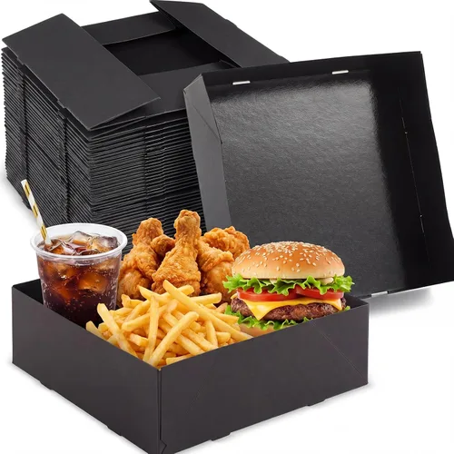 Mimorou 50 Pack Kraft Paper Food Trays, 7.9" x 7.9" x 2.4", Large 4 Corner Pop up Cardboard Snack Trays for Movie Night, Disposable Foldable Food