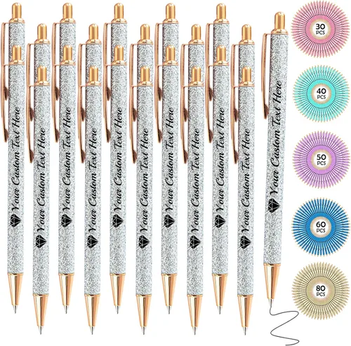 Miniatura 30 de Hasta 100 bolígrafos personalizados con nombre a granel, bolígrafo con purpurina de impresión personalizada, grabado gratis, texto con logotipo