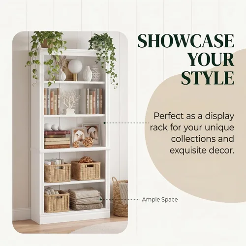 Miniatura 7 de VICTONE Estantería de 5 estantes, estante de madera, estantes de almacenamiento para libros, selección de muebles para sala de estar, dormitorio
