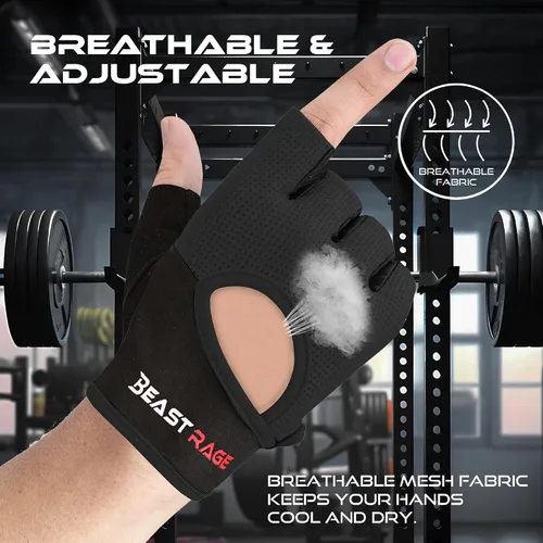 Miniatura 4 de BEAST RAGE Guantes de entrenamiento para hombres y mujeres, guantes de gimnasio sin dedos con protección de la palma, transpirables y ligeros