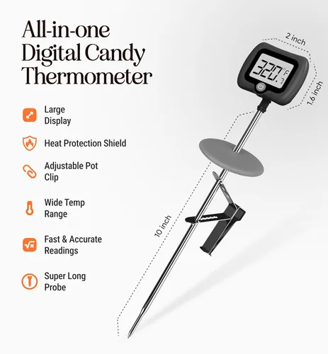 Miniatura 3 de Termómetro digital de dulces con clip para olla, sonda de acero inoxidable de 10 pulgadas de largo, termómetro de cocina de lectura instantánea