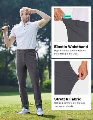 Miniatura 3 de SPECIALMAGIC Pantalones de golf para hombre, elásticos, ajustados, ligeros, con bolsillos con cremallera