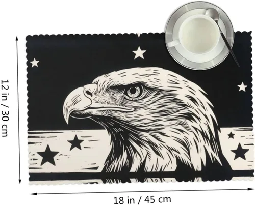 Miniatura 2 de Rectangular Placemats Set of 4, Heat Resistant Black Eagle Printed Kitchen Dining Table Mats