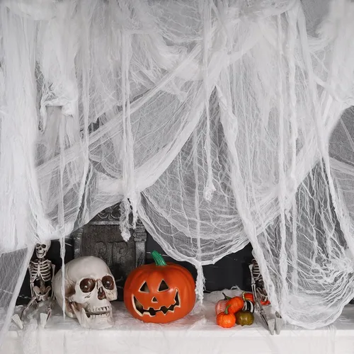 Miniatura 12 de ZYP 315 x 78.7 Tela espeluznante verde de Halloween, tela espeluznante decoraciones, tela espeluznante, tela de gasa espeluznante, decoración