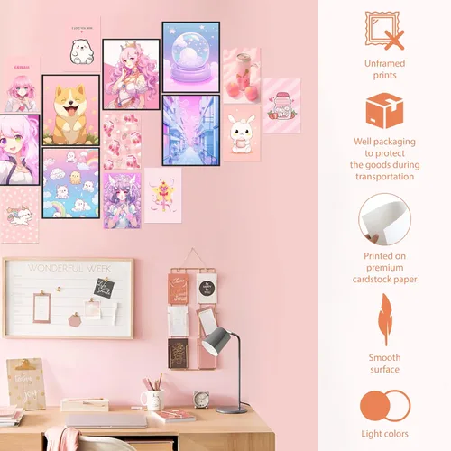 Miniatura 4 de 97 Decor Póster de arte de pared Kawaii – Lindo collage estético de decoración de habitación de anime para dormitorio, habitación de niños