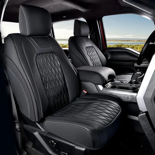 Coverado Funda de asiento de cuero, ajuste personalizado para fundas de asiento Ford F150, fundas de asiento para camioneta Ford F150 impermeables