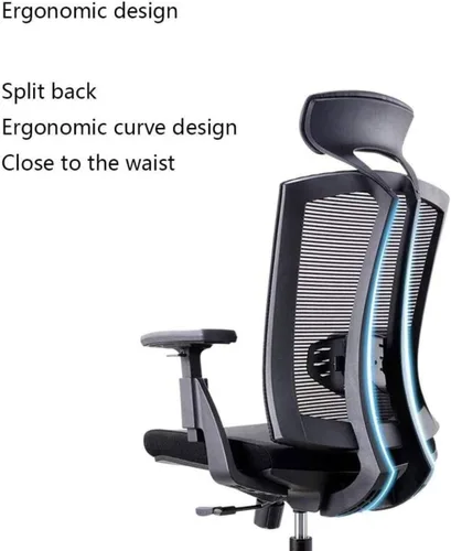 Miniatura 4 de Silla de oficina, silla de computadora de malla transpirable con soporte lumbar ergonómico ajustable, silla de escritorio giratoria negra