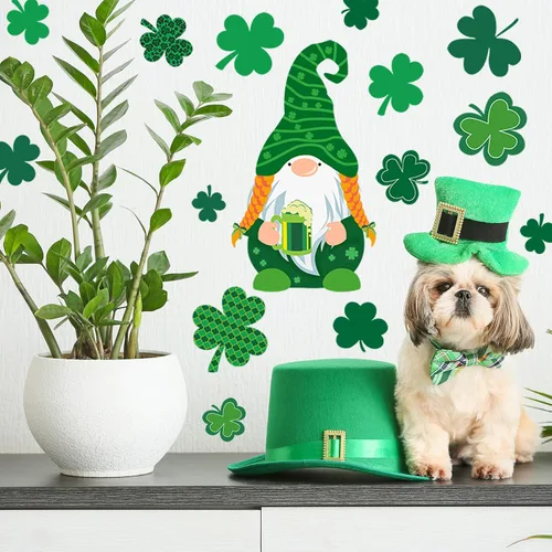 Miniatura 6 de Glenmal 6 hojas de vinilos para pared del día de San Patricio, pegatinas de pared de trébol y gnomo, pegatinas para ventanas del día de San Patricio