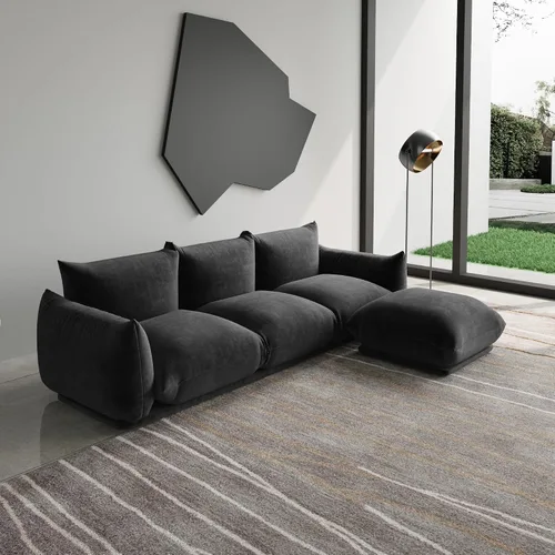 Miniatura 21 de WJShome - Sofá seccional modular, sofá de chenilla de 264 cm de lana minimalista, sofá convertible de 3 plazas, sofá de sala de estar ancho