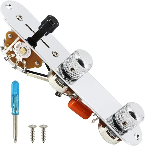 Miniatura 8 de Placa de control de guitarra totalmente cargada, interruptor de 3 vías precableado, 250 K, grandes potenciómetros moleteados, controles de tono