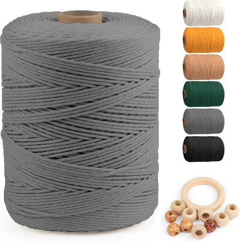 Miniatura 62 de Cuerda de algodón para macramé de 5 mm x 109 yardas, ZUEXT 100% natural hecha a mano, cuerda de algodón trenzada de 4 hebras para colgar plantas
