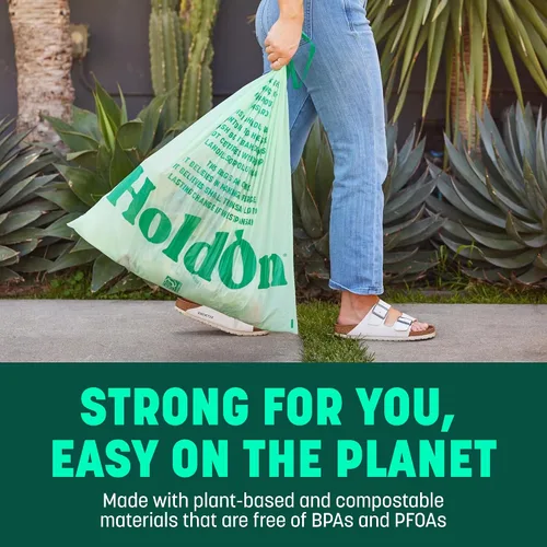 Miniatura 6 de HoldOn Bolsas altas compostables con cordón de cocina, 13 galones, resistentes a las fugas, bolsas de cocina de triple capa a base de plantas