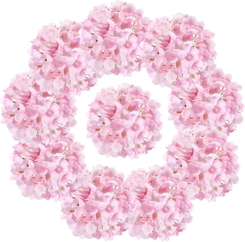 Miniatura 15 de Cabezas de hortensias de seda con tallos de flores artificiales para decoración del hogar, boda, paquete de 10 unidades (rosa melocotón)