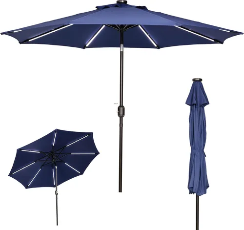 Miniatura 8 de Sunnyglade Sombrilla solar de patio con luz LED para exteriores de 9 pies con 8 tiras de luces LED y 8 varillas, práctico sistema de elevación